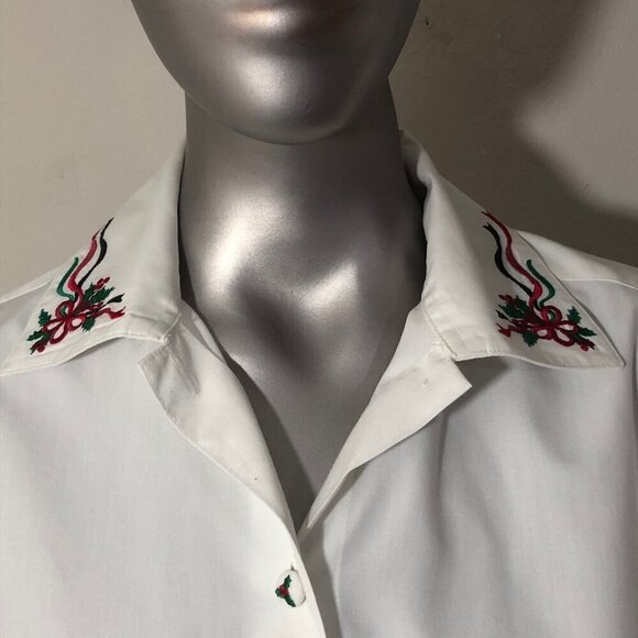 Pendleton Knockabout Women's Vintage White Christmas Embroidered Blouse Size 6 - Picture 5 of 13